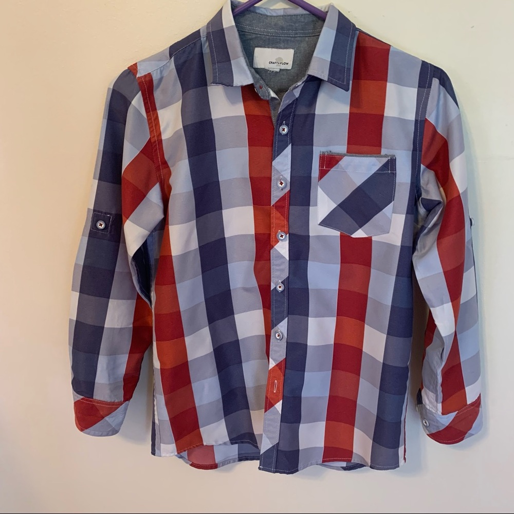 Boys Long sleeve Roll up Blue/ Red shirt . 10-12